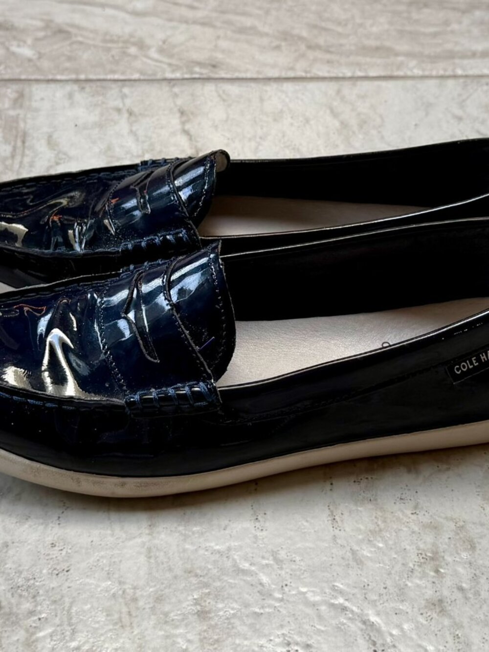 Cole Haan Navy Penny Loafers - Picture 4 of 5